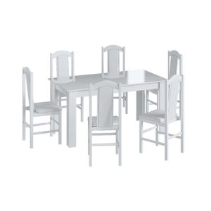 Conj Mesa de Jantar Retrô 6 Cadeiras 1 Cristaleira Branco