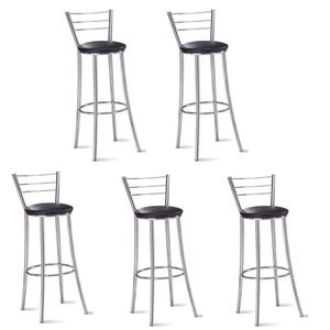 Kit 5 Banquetas Para Bancada Cromada Grazi-assento Preto