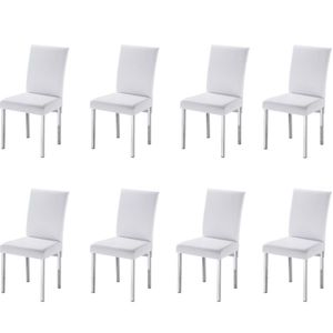 Kit 8 Cadeiras Para Sala De Jantar-Assento Sintético Branco