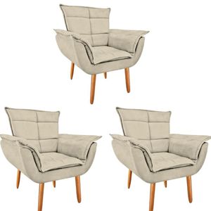 Kit 3 Poltronas Opala Suede Bege