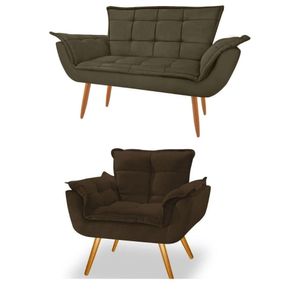 Namoradeira E Poltrona Suede Marrom
