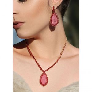 Conjunto Gota Cristal E Zircônia Fúcsia