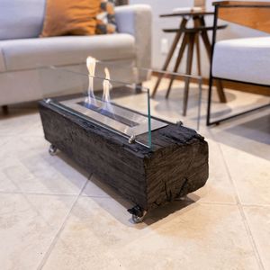 Lareira Ecológica Dormente Rodinhas Queimador Inox 1mx22cm