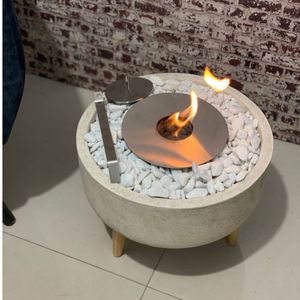 Lareira Ecológica Circle Marfim álcool Pedras Brancas 37 Cm