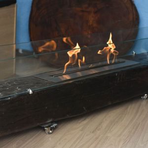 Lareira Ecológica No Dormente Com Rodinhas E Queimador Em Inox - 1,2m X 25cm Com Vidros