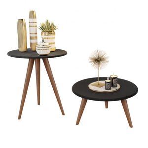 Conjunto Mesa De Centro E Canto Retrô Pés Palito Madeirado