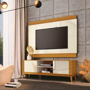 Rack Ripado 2 Portas Com Painel Para Tv Até 60 Polegadas Grécia 160cm Cor:offwhite/cedro Offwhite/cedro