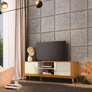 Rack Grécia 2 Portas 160cm Tv 60 Polegadas Ripado Lateral Cor:offwhite/cedro Offwhite/cedro