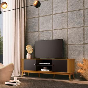 Rack Grécia 2 Portas 160cm Tv 60 Polegadas Ripado Lateral Cor:cedro/preto Cedro/preto
