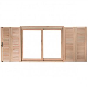Janela com Caixilhos de Correr para Vidros Inteiros e Venezianas de Abrir 4 Folhas Natural