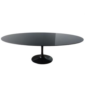 Mesa de Jantar Tulipa Oval 160x90cm Laqueada e Vidro Preto