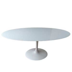 Mesa de Jantar Tulipa Oval 180x100cm Laqueada e Vidro Branco