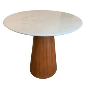 Mesa de Jantar Cone 90cm Base Madeira Natural e Tampo Branco