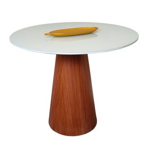 Mesa De Jantar Cone 80 Cm + Vidro Branco