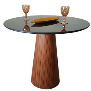 Mesa De Jantar Cone 90 Cm + Vidro Preto