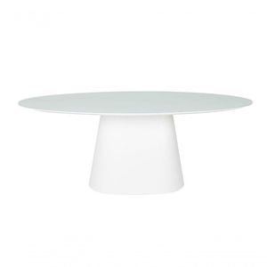 Mesa De Jantar Cone Oval 160x90 Cm Tampo Laca Branca + Vidro Base Branca Branco