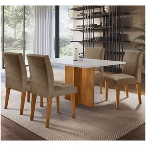 Mesa Mdf Com 4 Cadeiras Grecia Marrom, Off White e Imbuia