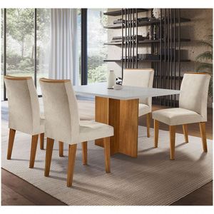 Mesa Olivia em Mdf 4 Cadeiras Creme, Off White e Imbuia