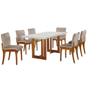 Sala De Jantar 180cm 6 Cadeiras Off White/imbuia /palha