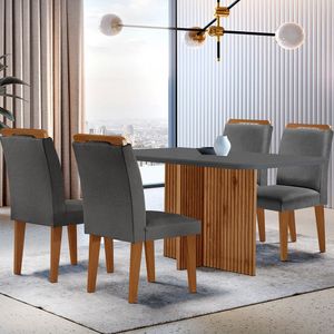 Sala De Jantar Mesa Olímpia 120cm Em Mdf E 4 Cadeiras Athenas Moderna Grafite Com Imbuia