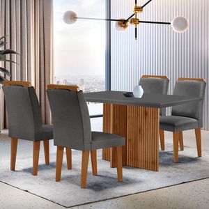 Sala De Jantar Mesa Olímpia 120cm Mdf Canto Reto Com 4 Cadeiras Athenas Moderna Grafite Com Imbuia