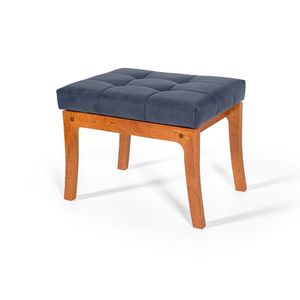 Puff De Madeira Com Estofado Retangular Veneza Azul