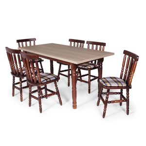Conj Mesa 160x80cm Imbuia Com 6 Cadeiras Em Madeira Imbuia