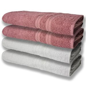 4 Toalhas Super Felpudas Grande E Grossa Algodão 80x150 Branco+rosê