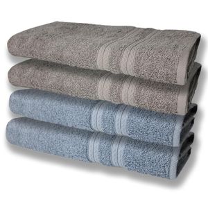 4 Toalhas Super Felpudas Grande E Grossa Algodão 80x150 Azul+cinza