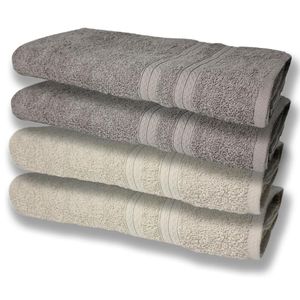 4 Toalhas Felpudas Grande E Grossa Algodão 80x150 Bege+cinza