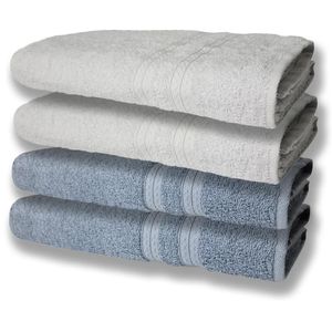 4 Toalhas Super Felpudas Grande E Grossa Algodão 80x150 Azul+branco