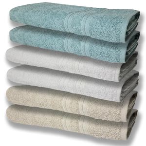 6 Toalhas Grande E Grossa Bege Branco e Verde