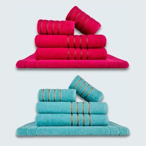 Jogo De Toalhas 10Pçs Coleção Dubai 100% Algodão Rosa+Verde