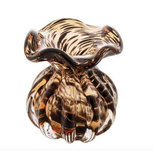 Vaso De Vidro Italy Marrom Preto 10x11 Cm - Lyor