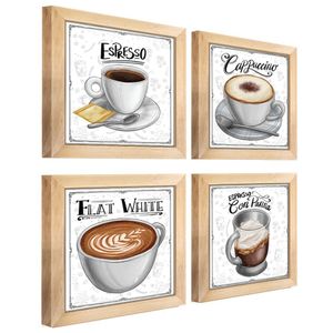Quadro Decorativo Café Expresso Padaria Cozinha 12X12Cm 2 Titulo Moldura Mel