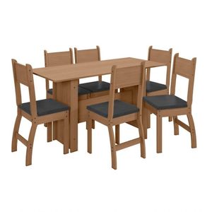 Conjunto Mesa De Jantar 6 Lugares Milano Carvalho Com Preto