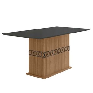 Mesa Para Sala De Jantar 160Cm Retangular Tampo Chanfrado Agata Poliman Carvalho Com Grafite