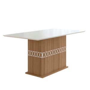 Mesa Para Sala De Jantar 160Cm Retangular Tampo Chanfrado Agata Poliman Carvalho Com Off White