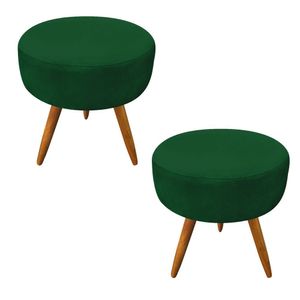 Kit 2 Puffs Banqueta Redonda Nina Suede Verde