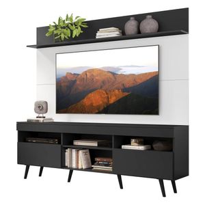 Rack Retrô Com Painel Tv 65" Madri Multimóveis V3371 Preto/Branco/Preto Preto/Branco/Preto