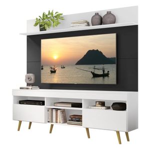 Rack Retrô Com Painel Tv 65" Madri Multimóveis V3371 Branco/Preto/Natural Branco/Preto/Natural