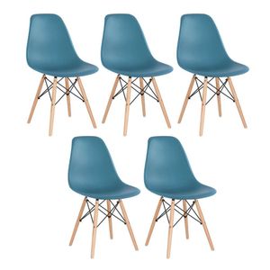 Kit 5 Cadeiras Charles Eames Eiffel Dsw Com Pés De Madeira Clara Turquesa