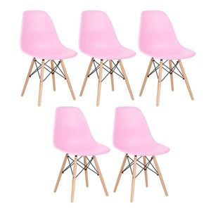 Kit 5 Cadeiras Charles Eames Eiffel Dsw Com Pés De Madeira Clara Rosa Claro