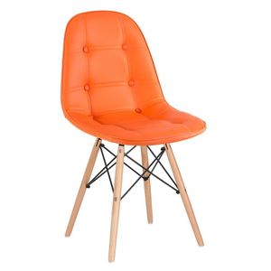 Cadeira Estofada Eames Eiffel Botonê - Base De Madeira Clara - Laranja