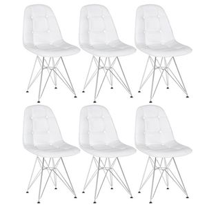 Kit 6 Cadeiras Estofadas Charles Eames Eiffel Botonê Com Pés De Metal Cromado Branco Branco