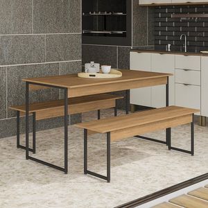 Mesa De Jantar Industrial Com 2 Bancos Freijó 1,36m