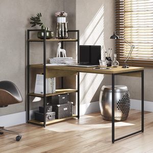 Mesa De Escritório Industrial 3 Prateleiras Freijó 1,36m