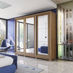 Guarda-Roupa Casal 100% Mdf Kappesberg 3 Portas De Correr Com Espelhos 8 Gavetas Nogueira