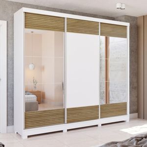 Guarda-Roupa Casal Kappesberg C/Pés E 6 Espelhos 3 Portas De Correr 6 Gavetas Branco/Nogueira