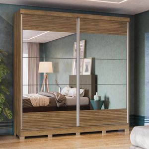 Guarda-Roupa Casal 100% Mdf Kappesberg 2 Portas De Correr Com Espelhos 6 Gavetas Nogueira